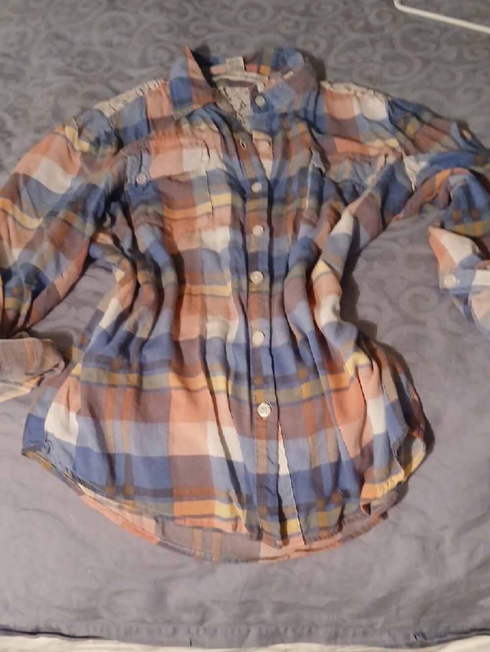 Vintage 1980's American Rag Pink Plaid Lace Western Shirt  Button Up Sleeves